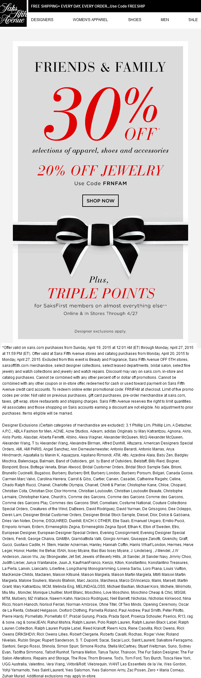 Printable coupons off saks fifth avenue