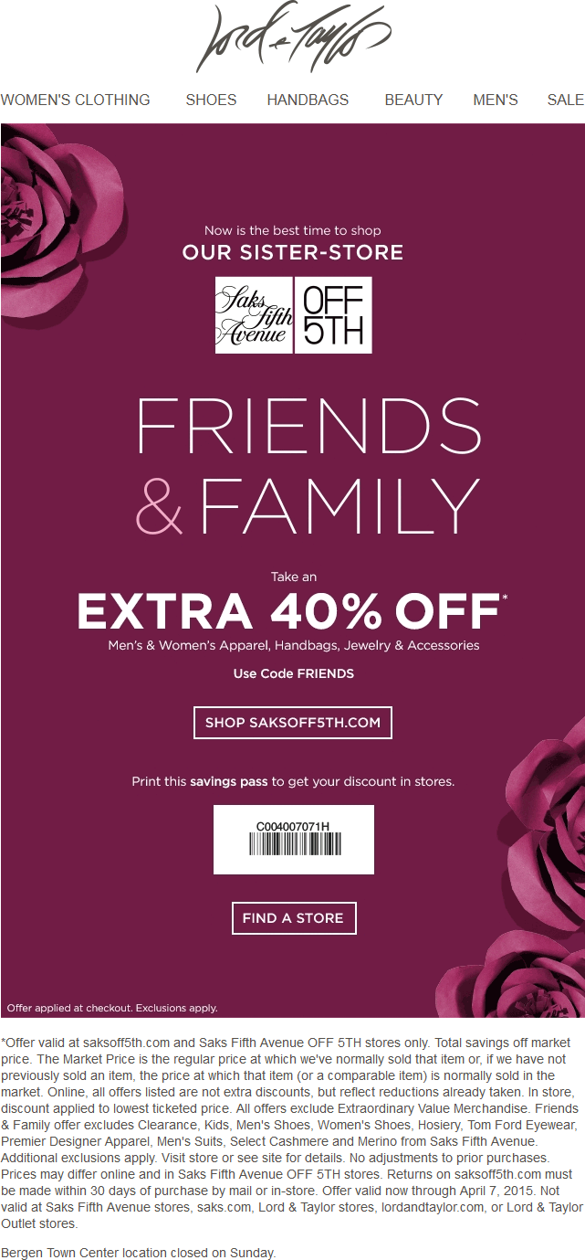 OFF 5TH Coupons Extra 3050 off at Saks OFF 5TH, ditto online