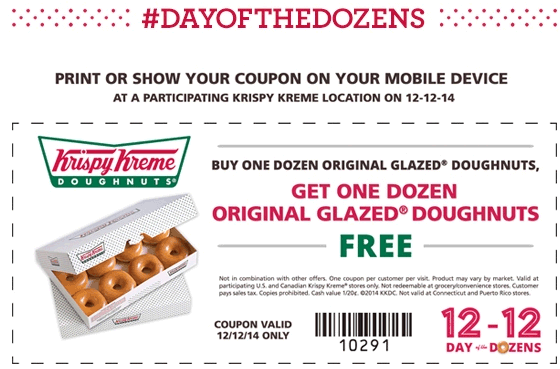 Krispy Kreme Coupon January 2015 Second dozen doughnuts free the 12th at Krispy Kreme