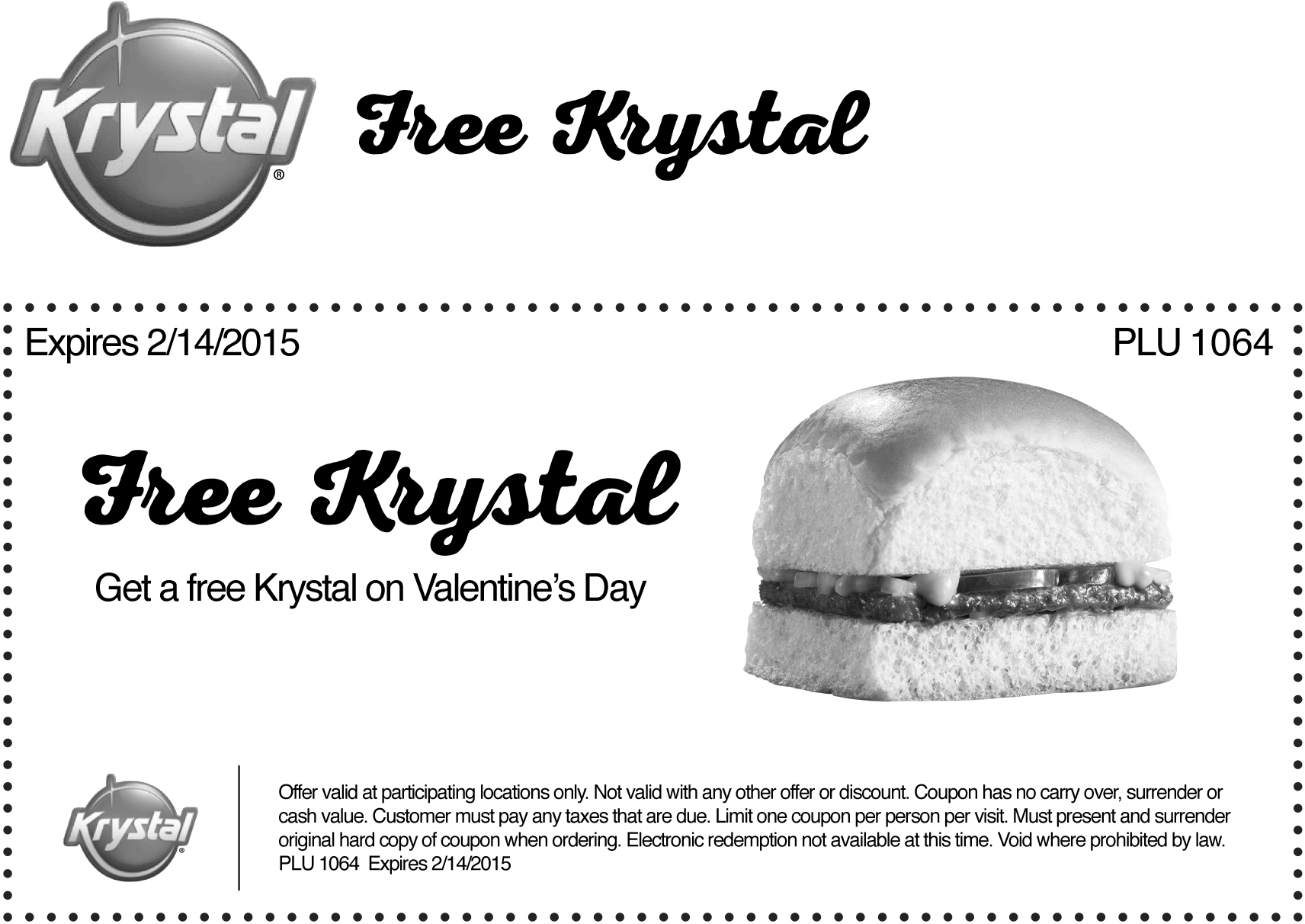 Krystal Coupons Free burger today at Krystal
