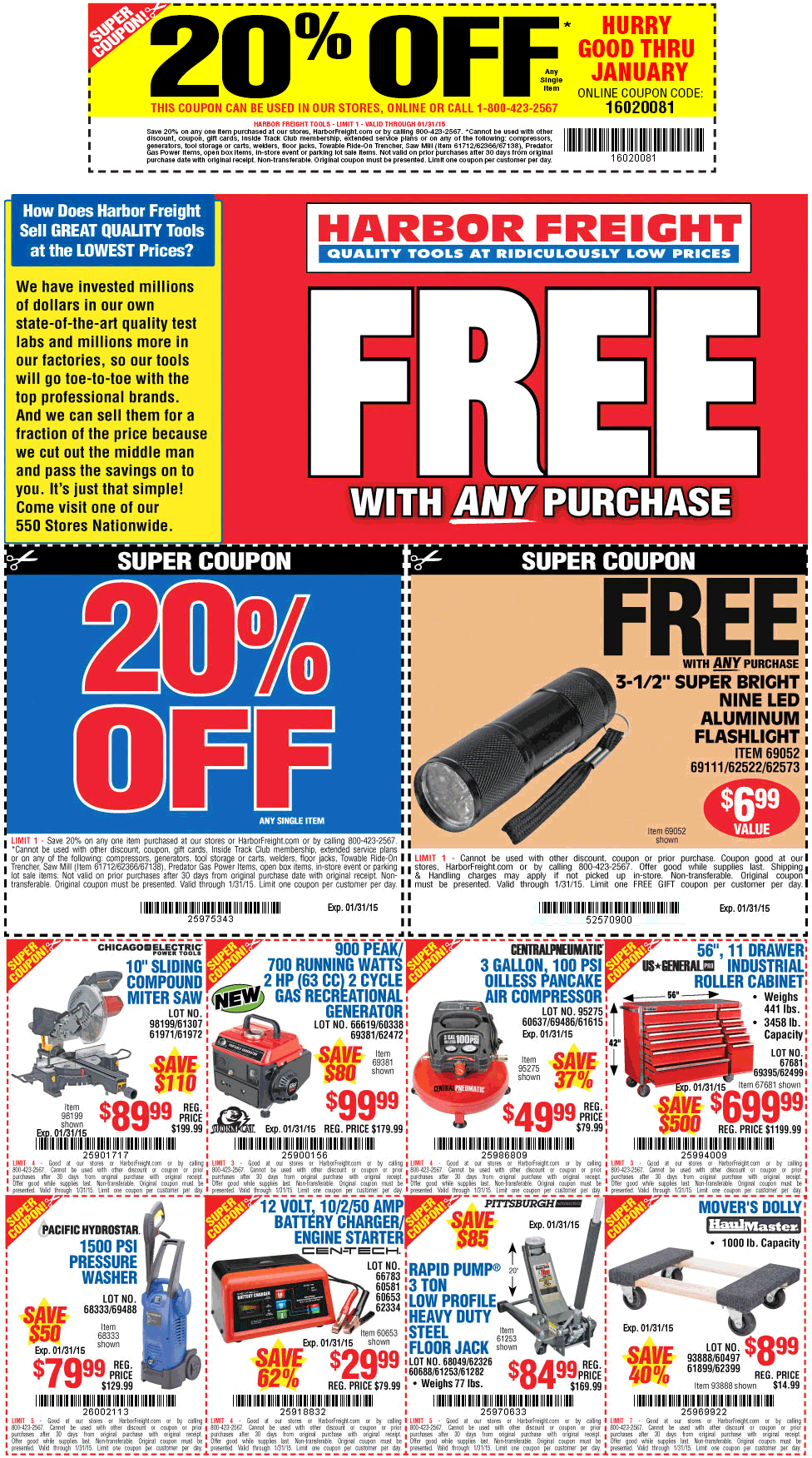 Harbor Freight coupons 20 off a single item at Harbor