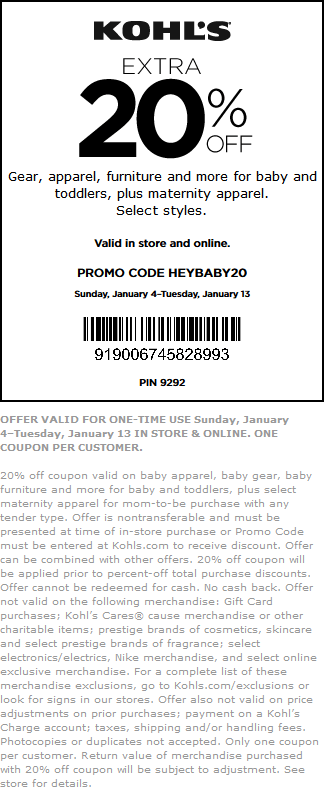 Kohl's stackable coupon codes extra 20 off