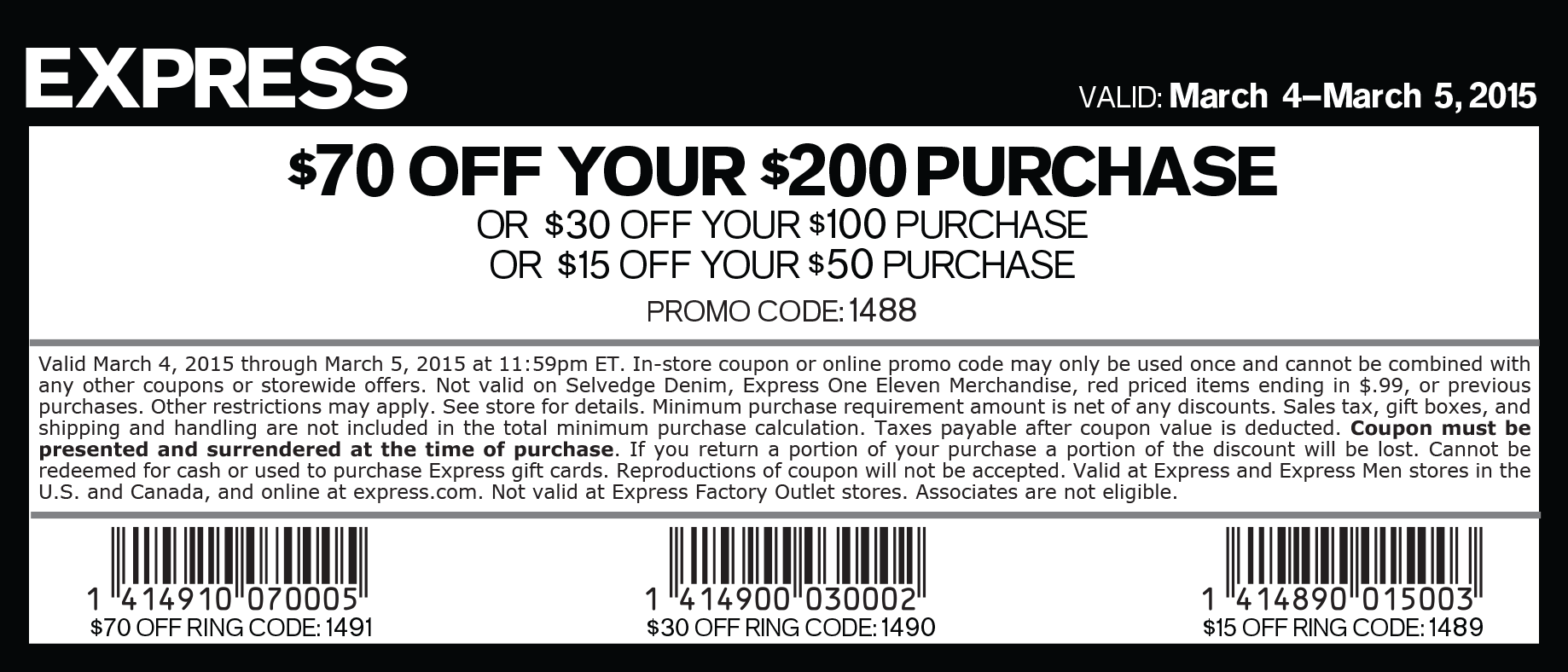 coupons for express outlet